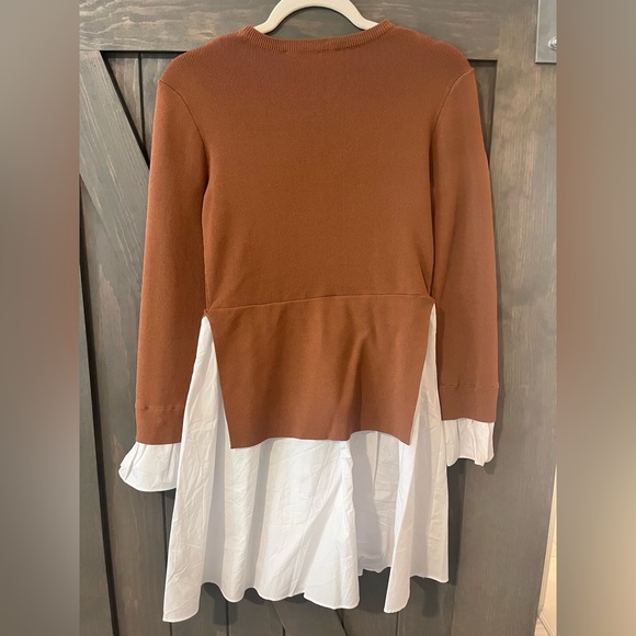 English Factory Combo Knit & Poplin Dress Light Brown XS. New without tags. - Picture 4 of 6